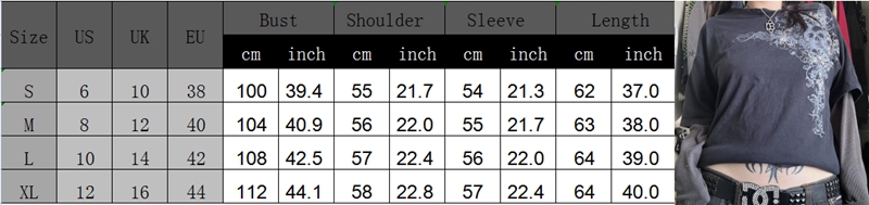 Vintage Graphic Skull Print T-shirts Y2K Cyber Aesthetic Tops Patchwork Long Sleeve Tee Gothic Grunge Emo Alt Clothes Streetwear