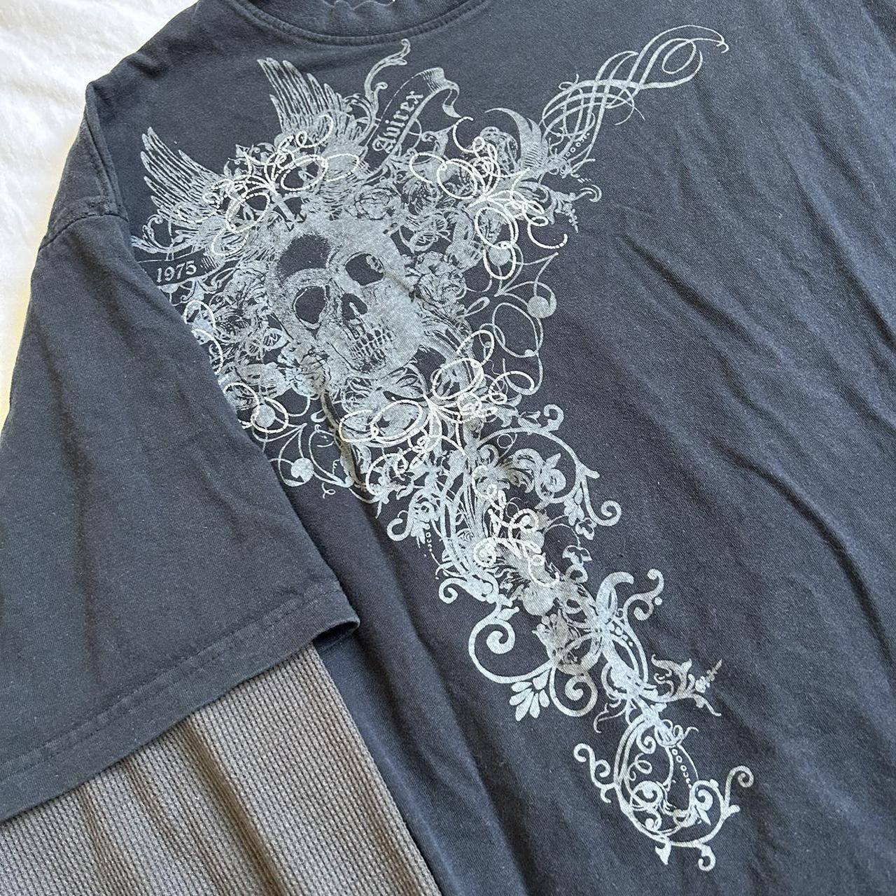 Vintage Graphic Skull Print T-shirts Y2K Cyber Aesthetic Tops Patchwork Long Sleeve Tee Gothic Grunge Emo Alt Clothes Streetwear