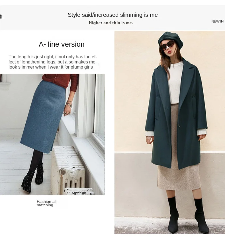 Women Wool Tweed Skirt Midi Skirt Women's Autumn and Winter New Vintage High Waist Slim Hip Skirt Mid-length A-line Skirt Woman