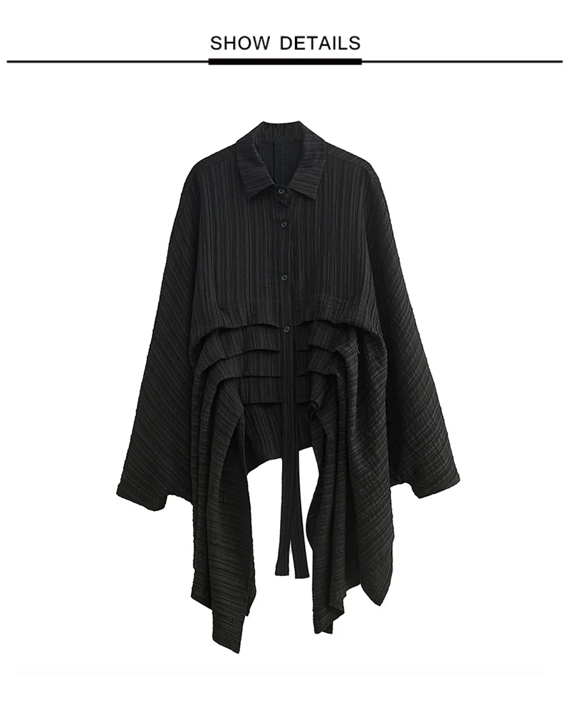 Green Vintage Irregular Oversized Shirt Women New Lapel Long Sleeve Loose Casual Blouse Top Fashion Clothing Spring Summer 2026