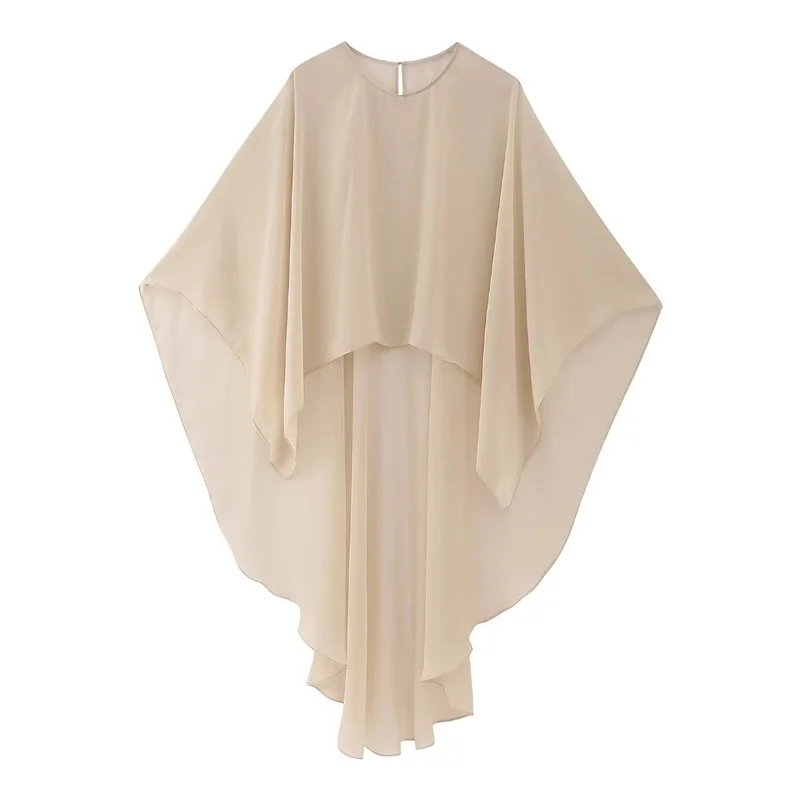 KEYANKETIAN Summer New Asymmetrical Tulle Cape Beach Wind Perspective Outfit Chic Chiffon Shawl Mid-Length Pull-Over Top