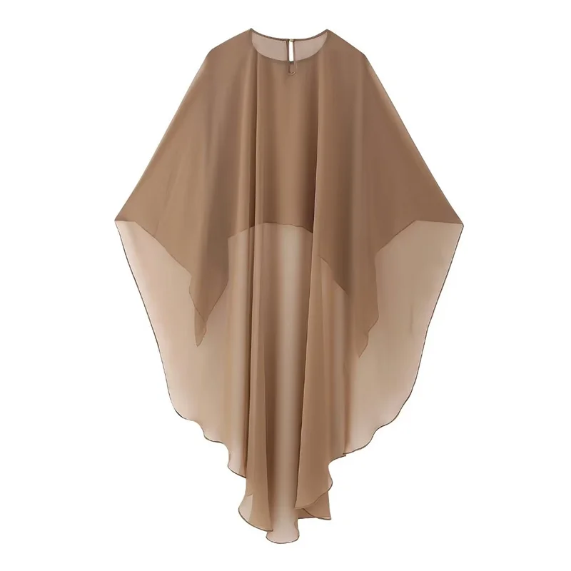 KEYANKETIAN Summer New Asymmetrical Tulle Cape Beach Wind Perspective Outfit Chic Chiffon Shawl Mid-Length Pull-Over Top