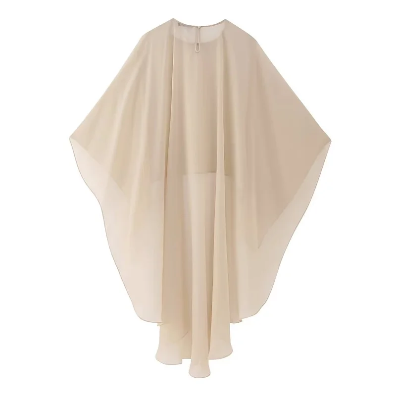 KEYANKETIAN Summer New Asymmetrical Tulle Cape Beach Wind Perspective Outfit Chic Chiffon Shawl Mid-Length Pull-Over Top