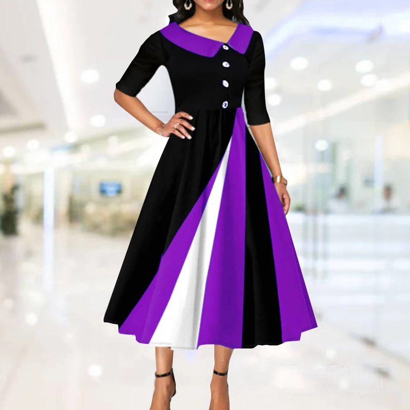Summer Fashion Women Loose Boho Elegant Dress Large S-5XL Party Printed Half Sleeve Irregular Long Dresses