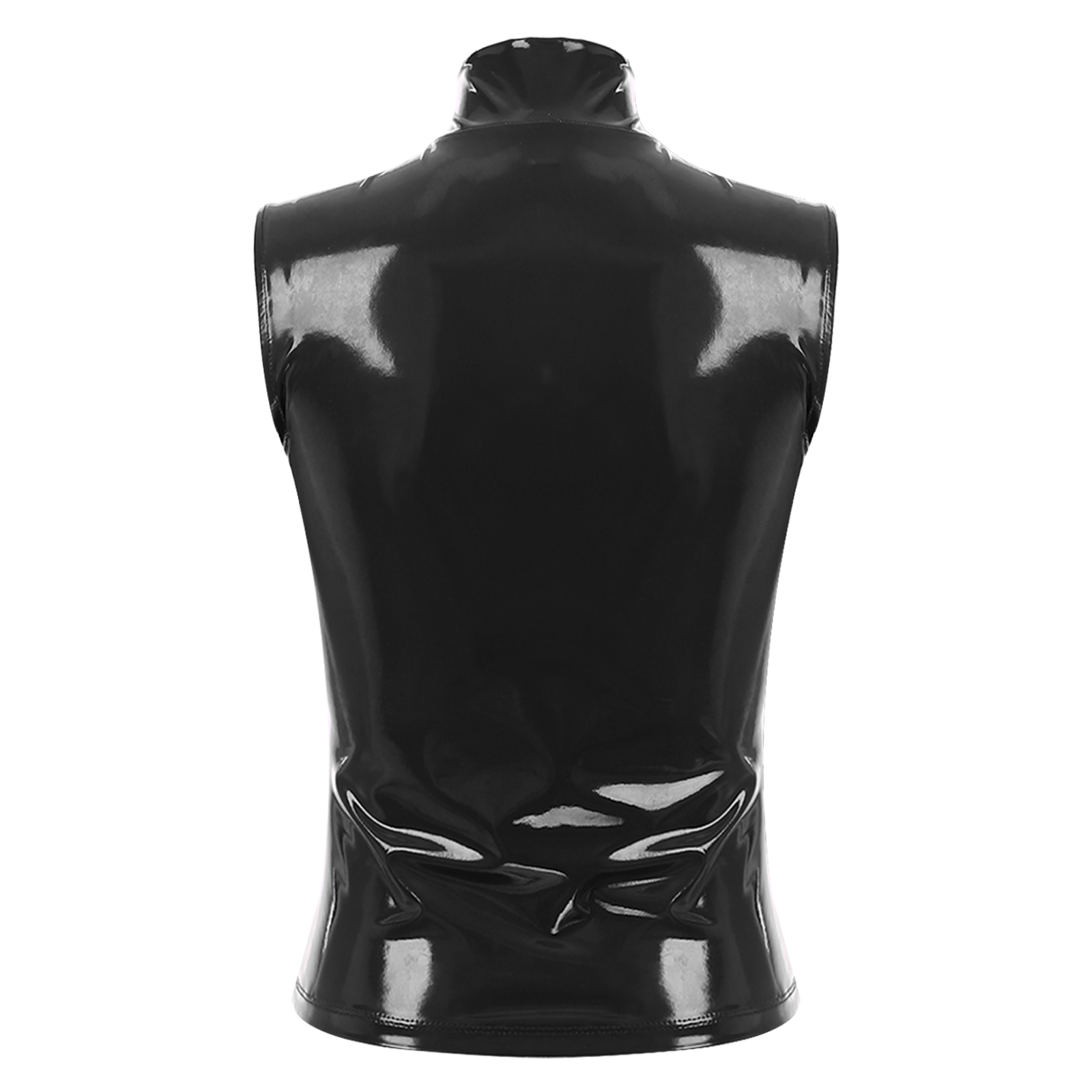 Womens Wet Look Patent Leather Mock Neck Sleeveless Crop Tops Vest Zipper Camisole Blouse Rave Clubwear Party Stage Pole Dance