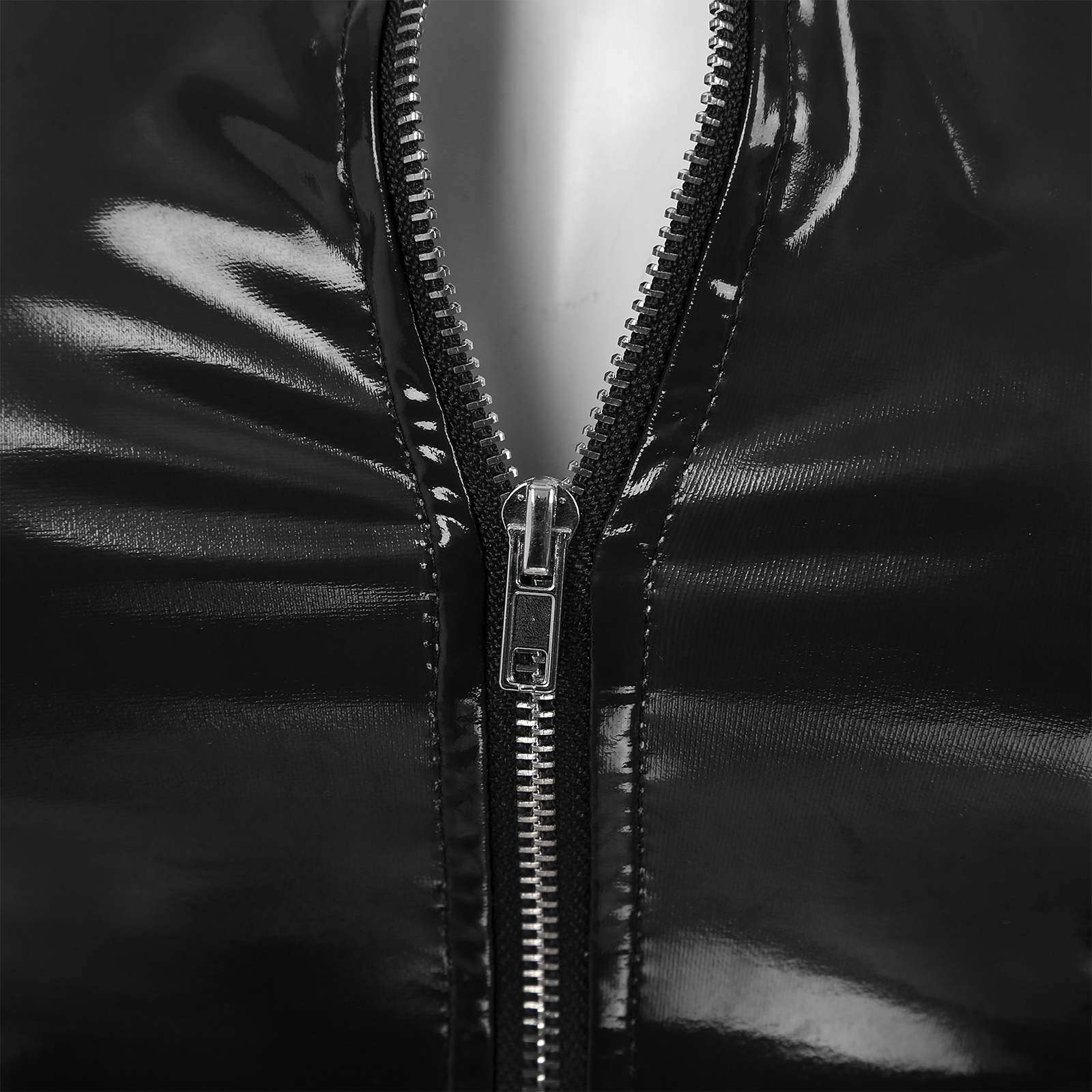 Womens Wet Look Patent Leather Mock Neck Sleeveless Crop Tops Vest Zipper Camisole Blouse Rave Clubwear Party Stage Pole Dance