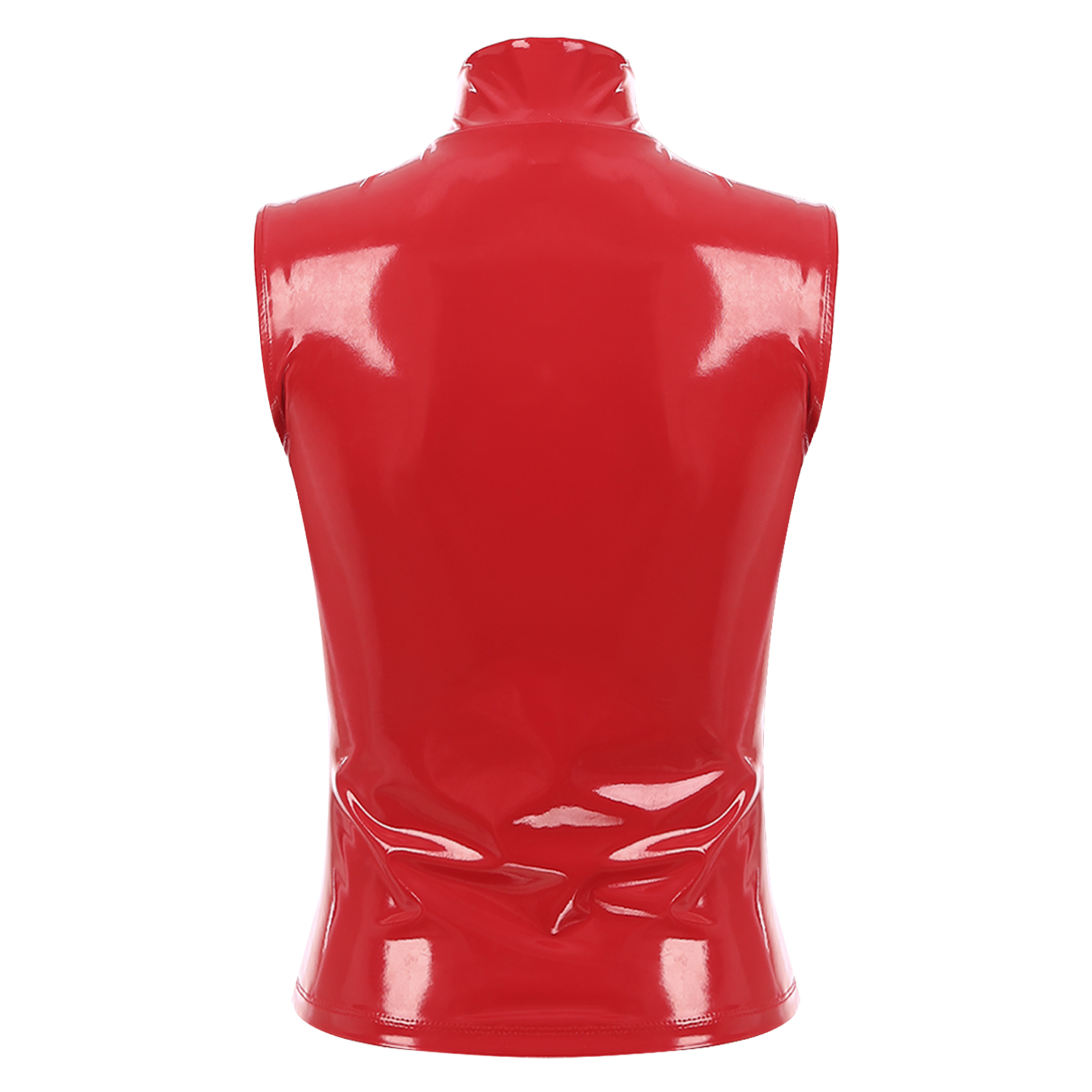 Womens Wet Look Patent Leather Mock Neck Sleeveless Crop Tops Vest Zipper Camisole Blouse Rave Clubwear Party Stage Pole Dance