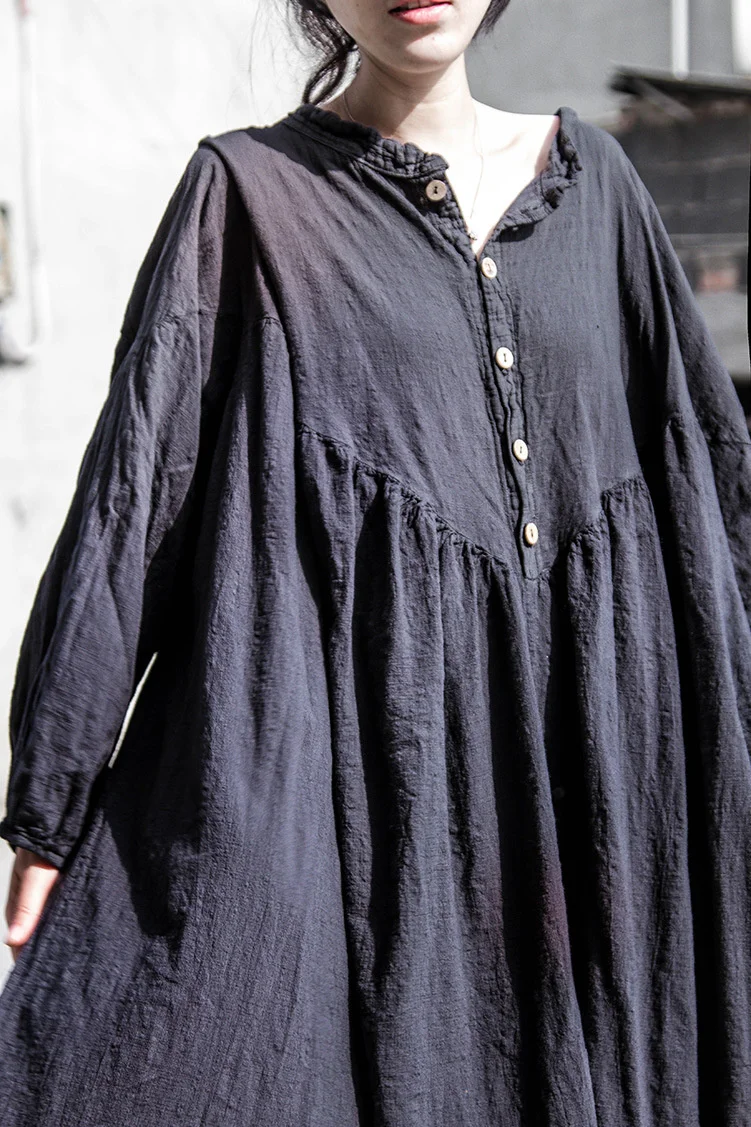 UMI MAO Chinese Style Yamamoto Autumn Winter Mountain Design Lantern Sleeve Super Loose Cotton Dress Elegant Femme Y2K