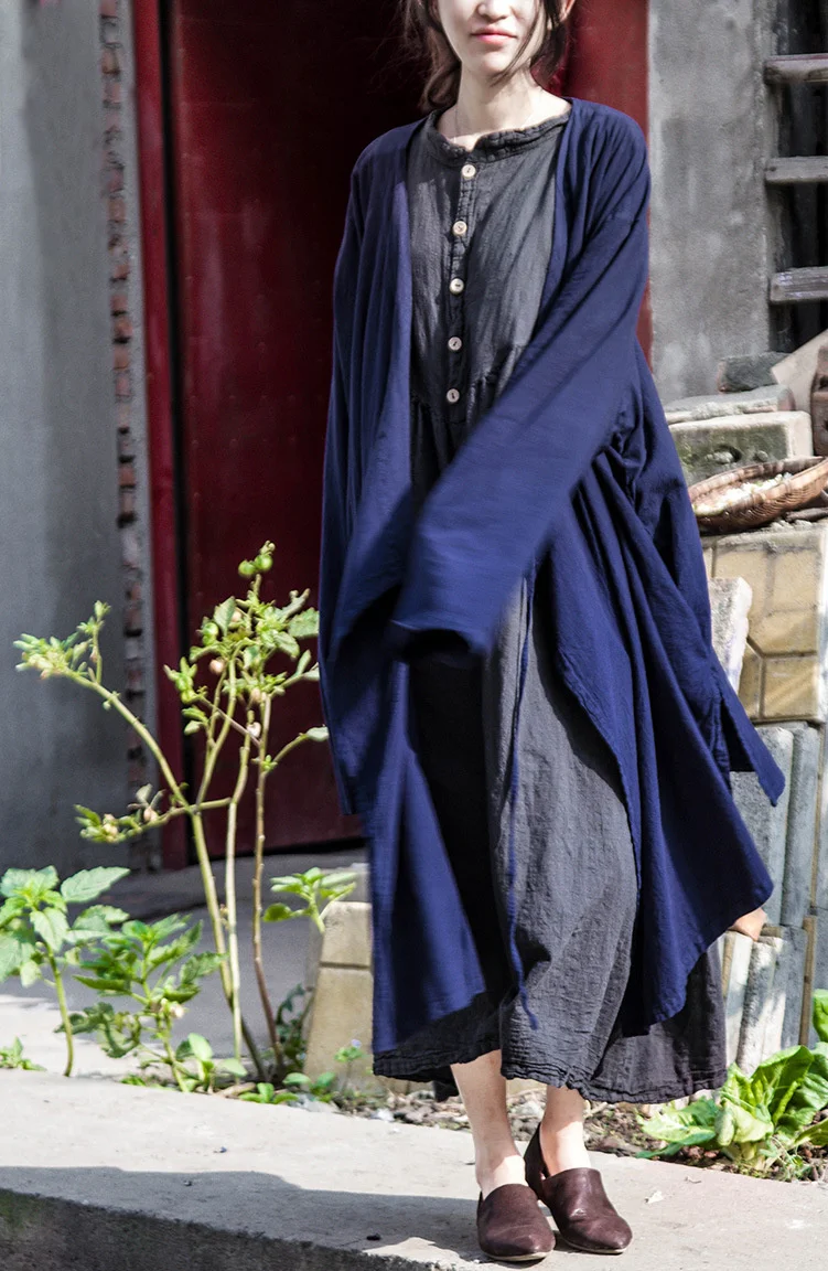 UMI MAO Chinese Style Yamamoto Autumn Winter Mountain Design Lantern Sleeve Super Loose Cotton Dress Elegant Femme Y2K