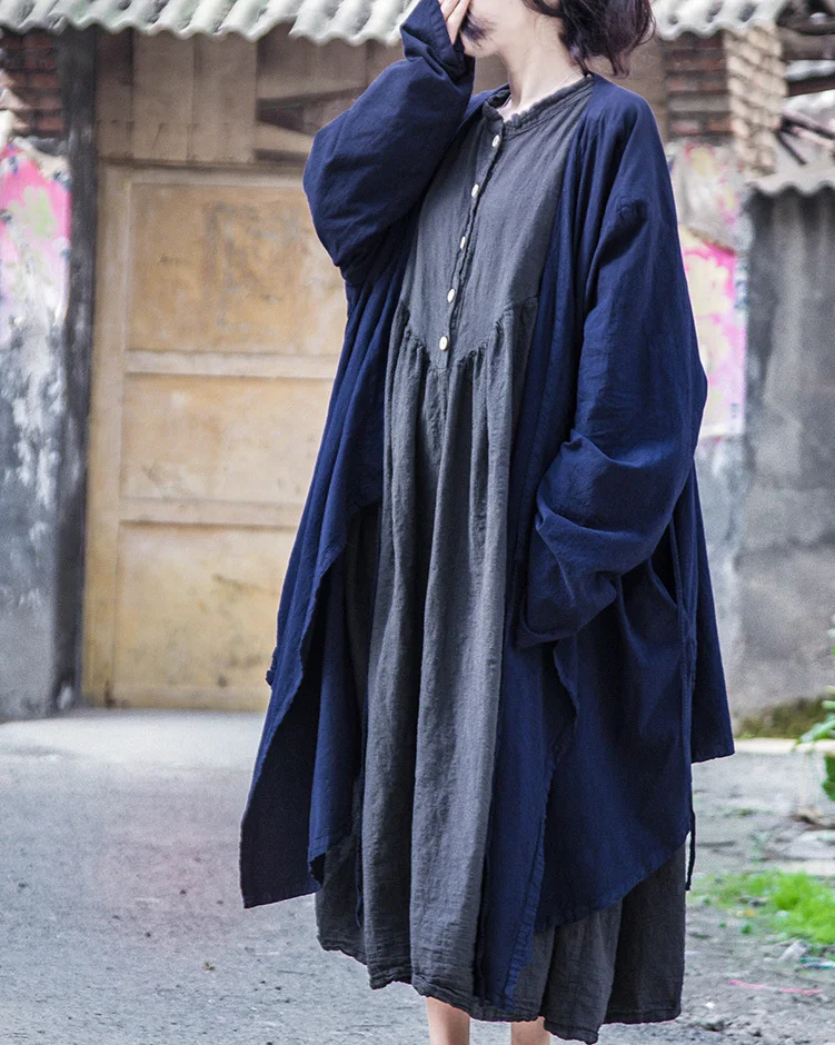 UMI MAO Chinese Style Yamamoto Autumn Winter Mountain Design Lantern Sleeve Super Loose Cotton Dress Elegant Femme Y2K