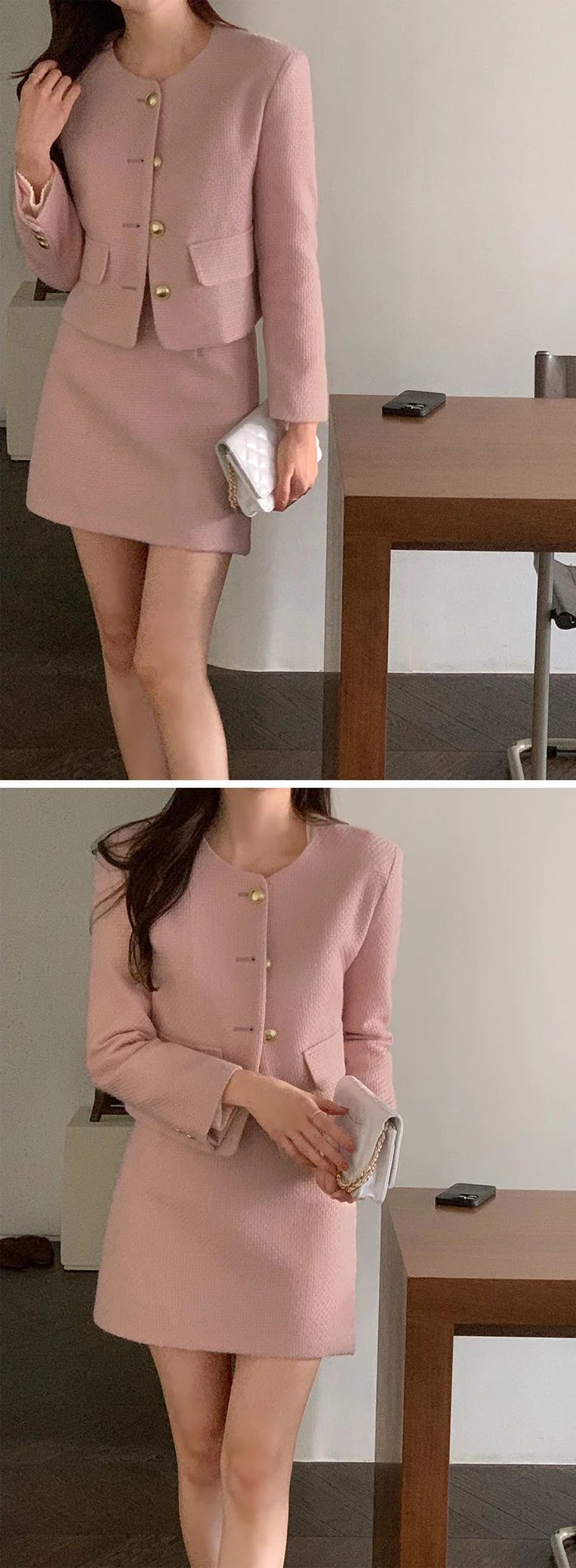 New Korean Fashion Tweed Two Piece Set For Women Autumn Winter Elegant Long Sleeve Short Jacket Coat + Mini Skirt Suits OL