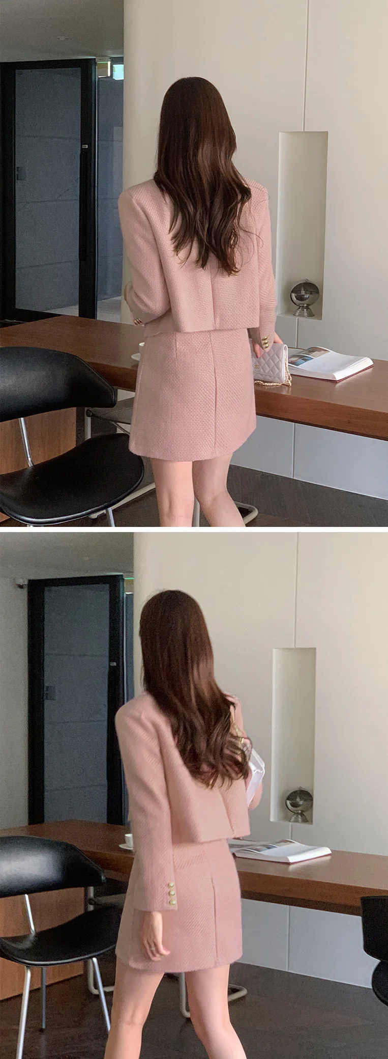New Korean Fashion Tweed Two Piece Set For Women Autumn Winter Elegant Long Sleeve Short Jacket Coat + Mini Skirt Suits OL