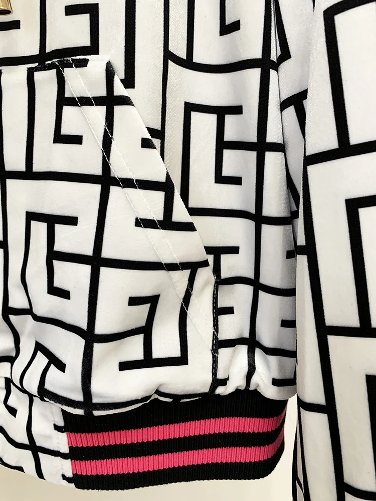 HIGH STREET Newest Fashion 2026 F/W Designer Jacket Women's Geometric Monogram Printed Velvet Hooded Bomber Jacket