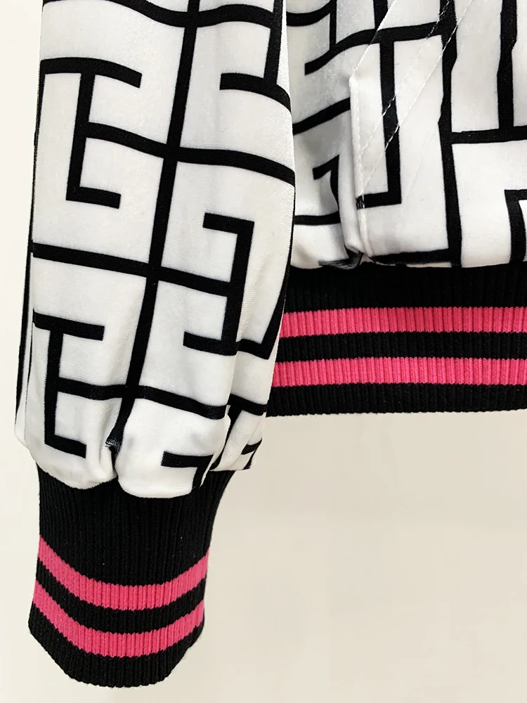 HIGH STREET Newest Fashion 2026 F/W Designer Jacket Women's Geometric Monogram Printed Velvet Hooded Bomber Jacket