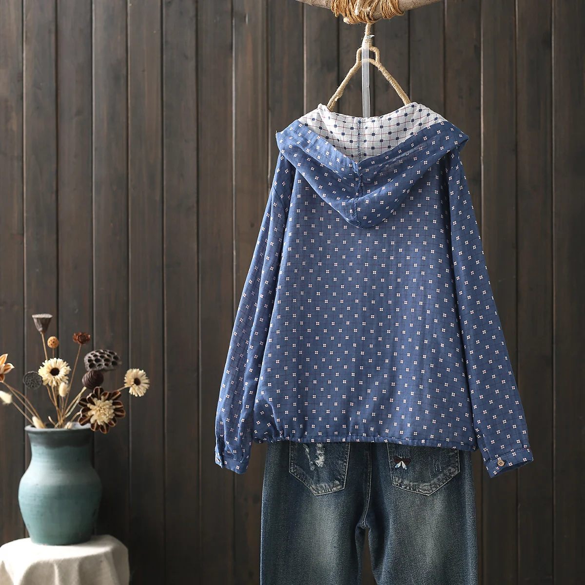Large Size Blouses for Women Autumn Spring Hooded Long Sleeve Single-Breasted Shirts Adjustable Women's Clothing