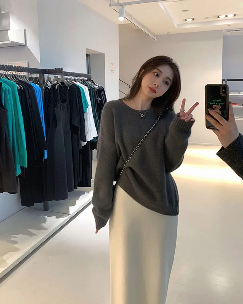Xpqbb Gentle Style Knitted Skirts for Women Autumn Winter All-Match High Waist Long Skirt Woman Korean Temperament Midi Skirts