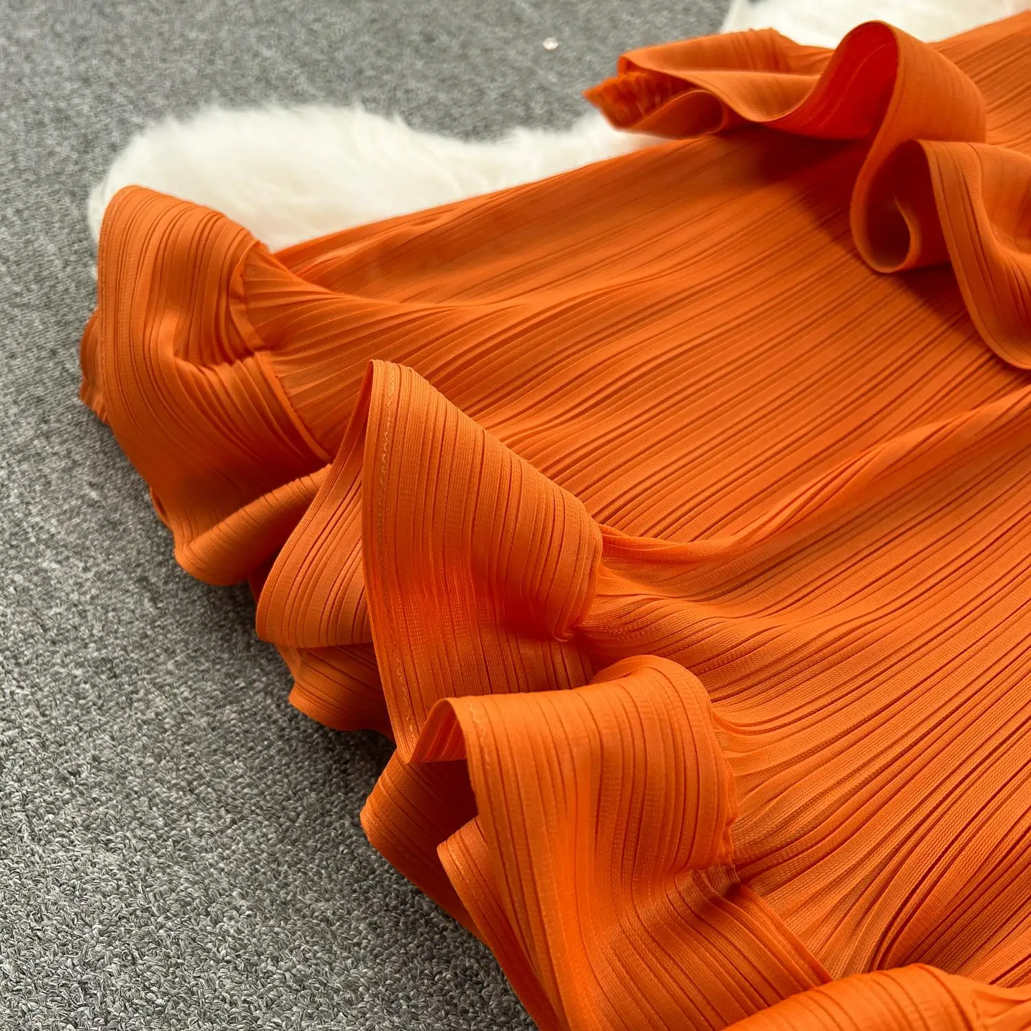 Miyake Multi-layer Cascading Pleated Dress Women O Neck Long Sleeve Solid Color Ruffles Cake Belt Dress Female Party Clothing