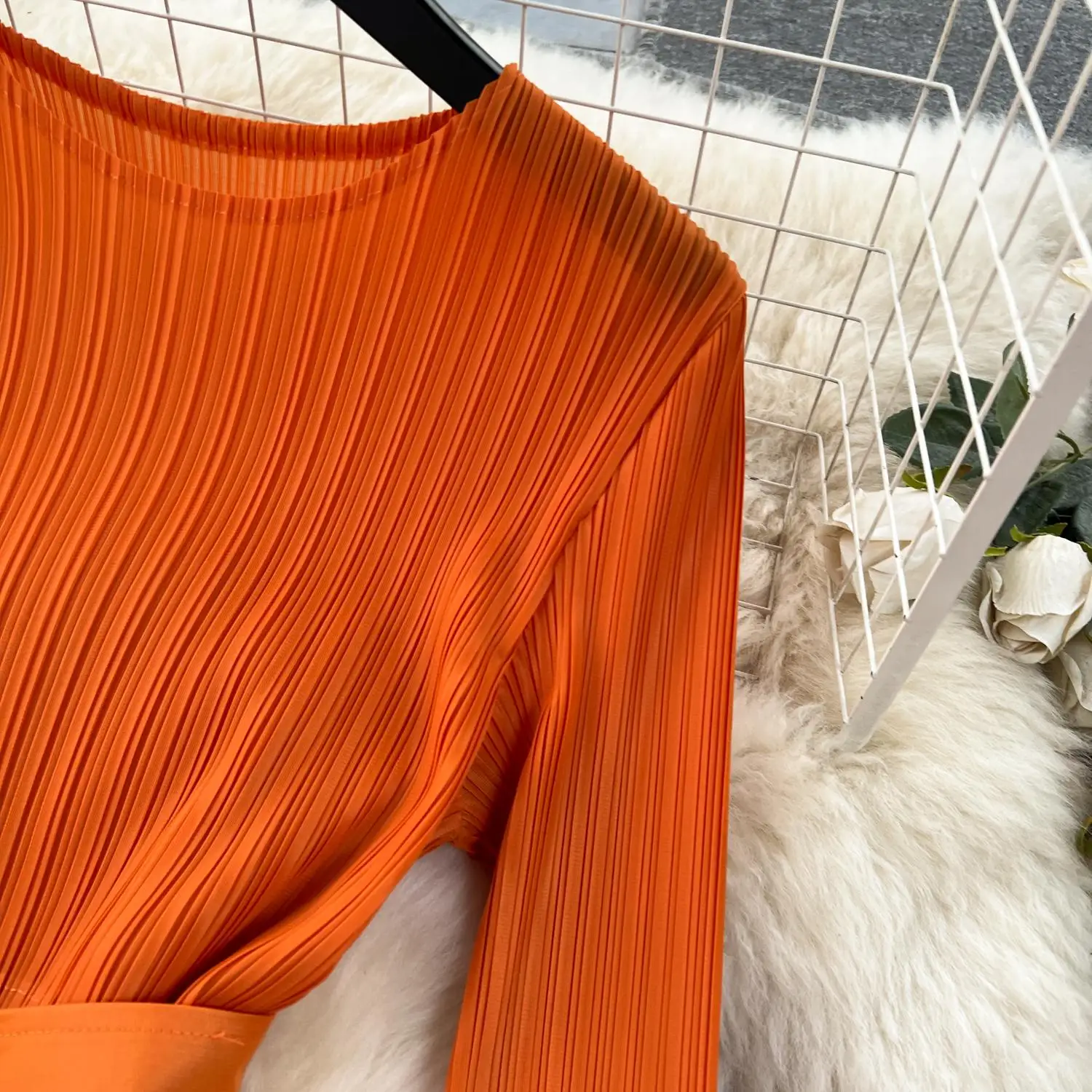 Miyake Multi-layer Cascading Pleated Dress Women O Neck Long Sleeve Solid Color Ruffles Cake Belt Dress Female Party Clothing