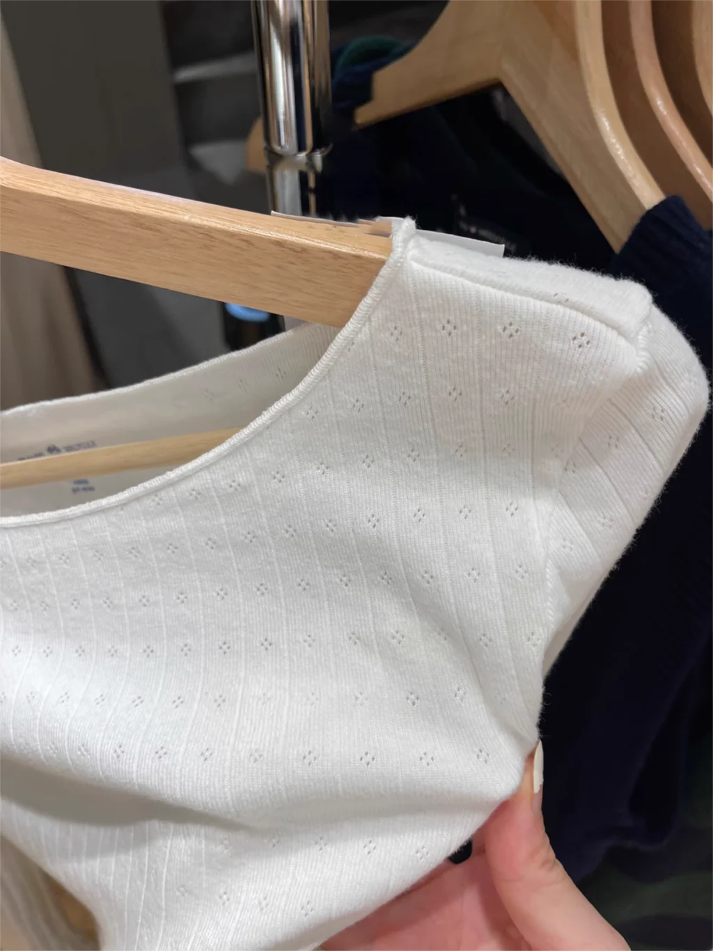 Eyelet White Slim Long Sleeve T-shirt For Woman Crew Neck Cotton Tee Top Clothes Summer Casual Sweet Cute Preppy Style Tshirts