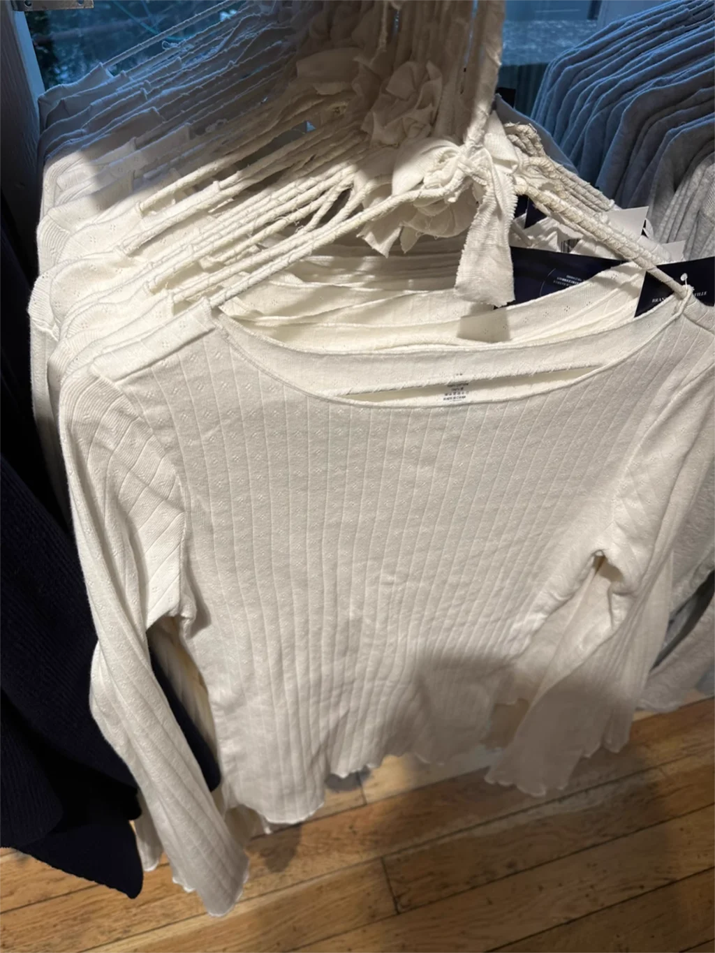 Eyelet White Slim Long Sleeve T-shirt For Woman Crew Neck Cotton Tee Top Clothes Summer Casual Sweet Cute Preppy Style Tshirts