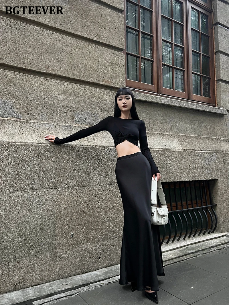 BGTEEVER Fashion High Waist Skinny Ladies Satin Skirts Spring Summer Elegant Slim Package Hip Skirts Women