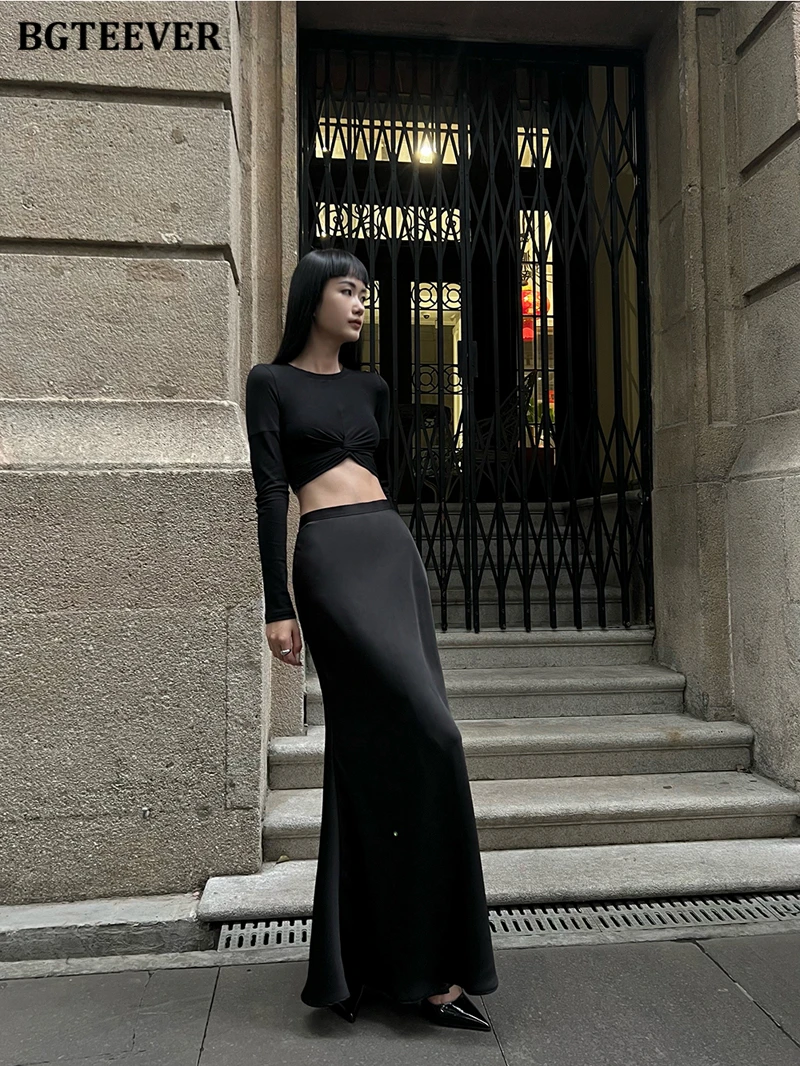 BGTEEVER Fashion High Waist Skinny Ladies Satin Skirts Spring Summer Elegant Slim Package Hip Skirts Women