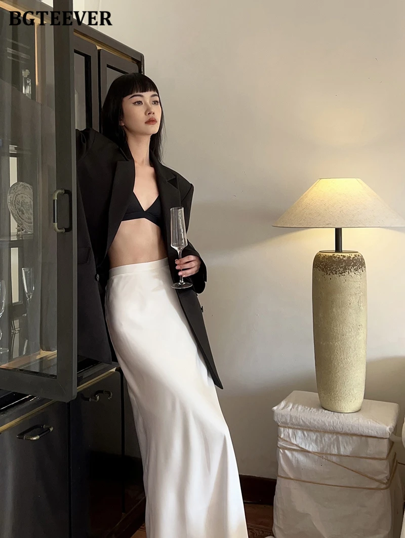 BGTEEVER Fashion High Waist Skinny Ladies Satin Skirts Spring Summer Elegant Slim Package Hip Skirts Women