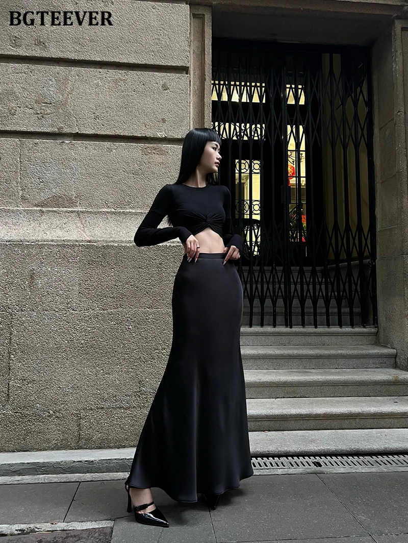 BGTEEVER Fashion High Waist Skinny Ladies Satin Skirts Spring Summer Elegant Slim Package Hip Skirts Women