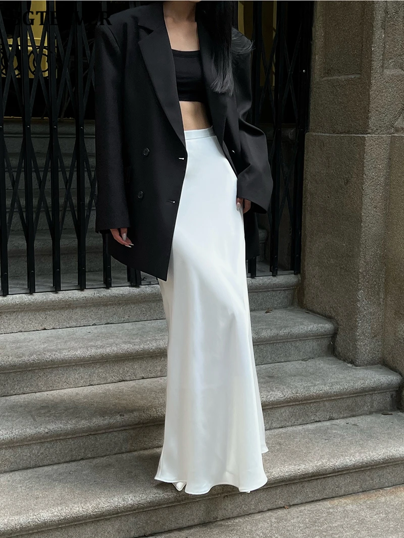 BGTEEVER Fashion High Waist Skinny Ladies Satin Skirts Spring Summer Elegant Slim Package Hip Skirts Women