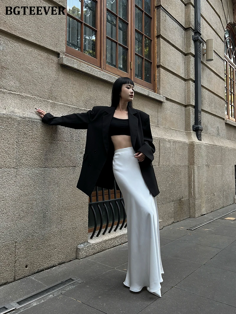 BGTEEVER Fashion High Waist Skinny Ladies Satin Skirts Spring Summer Elegant Slim Package Hip Skirts Women