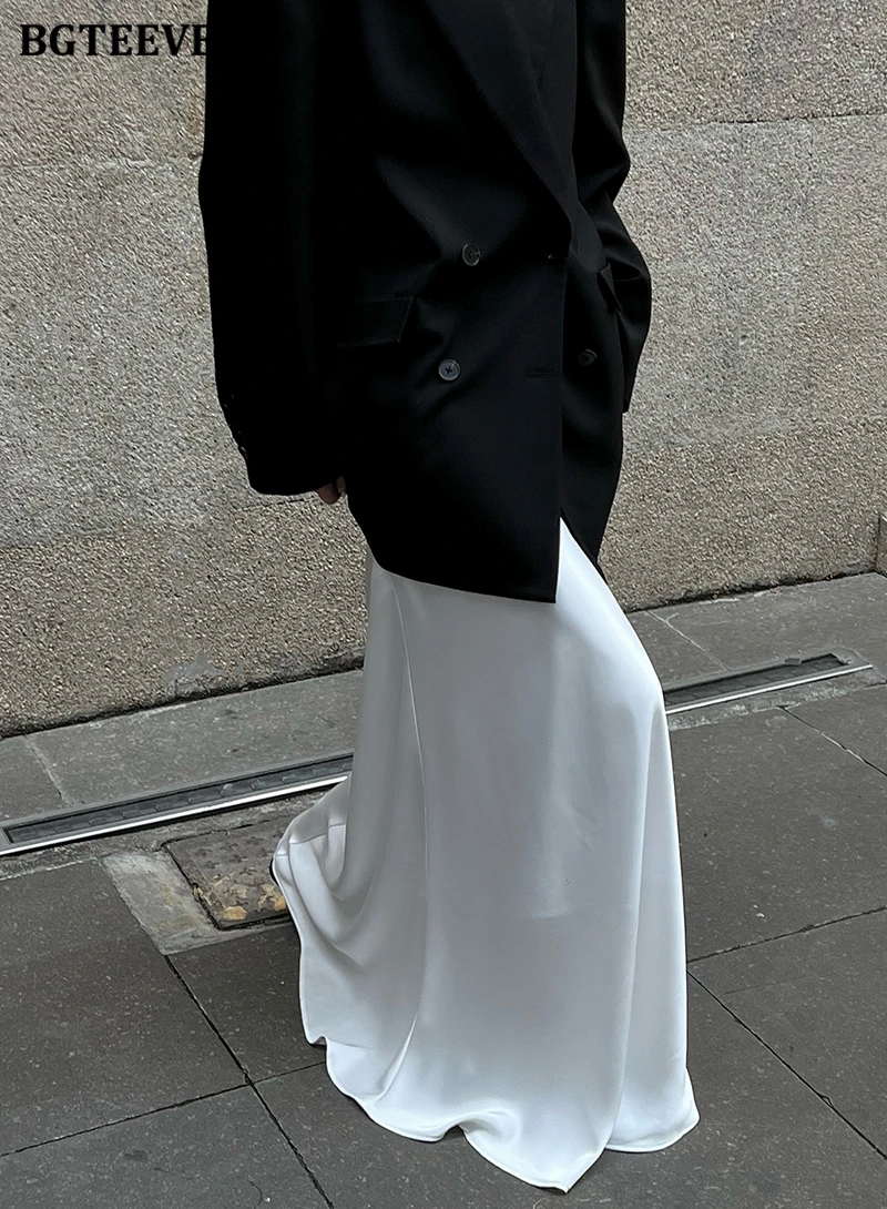 BGTEEVER Fashion High Waist Skinny Ladies Satin Skirts Spring Summer Elegant Slim Package Hip Skirts Women