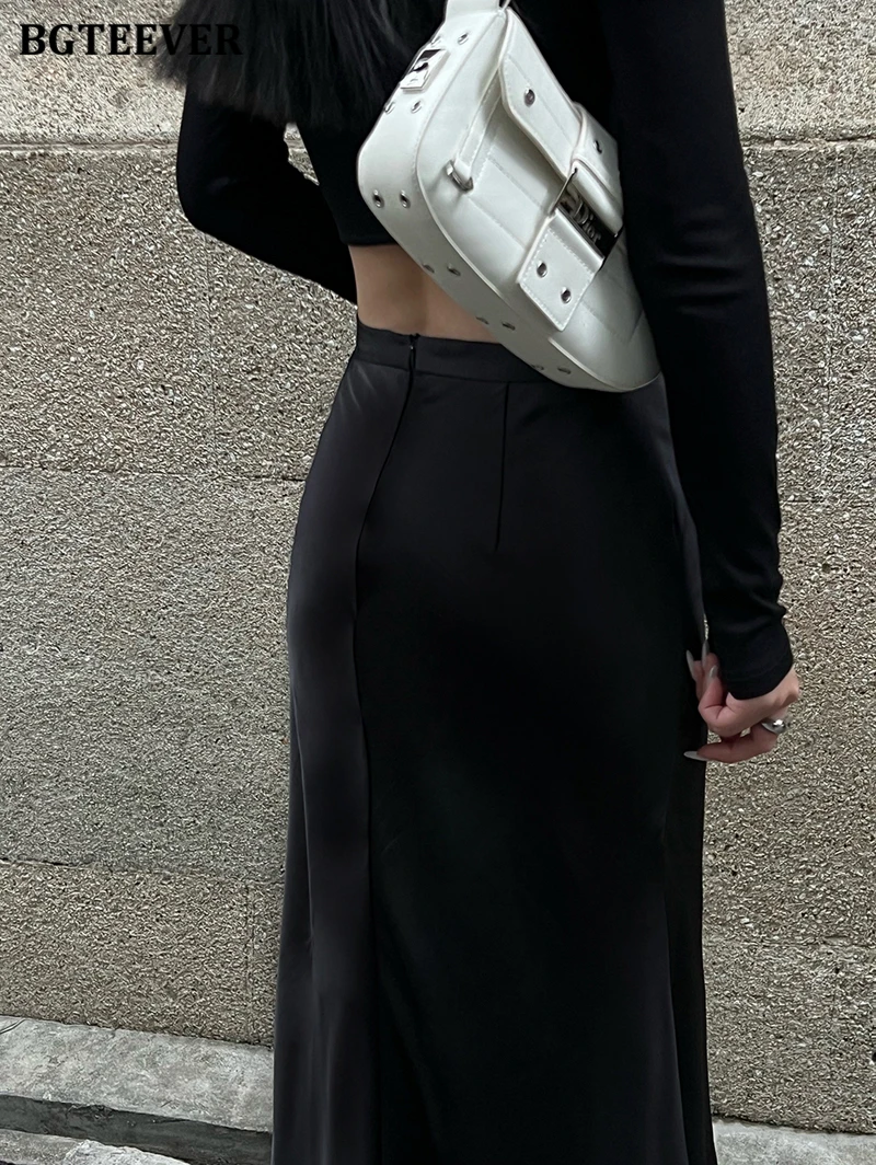 BGTEEVER Fashion High Waist Skinny Ladies Satin Skirts Spring Summer Elegant Slim Package Hip Skirts Women