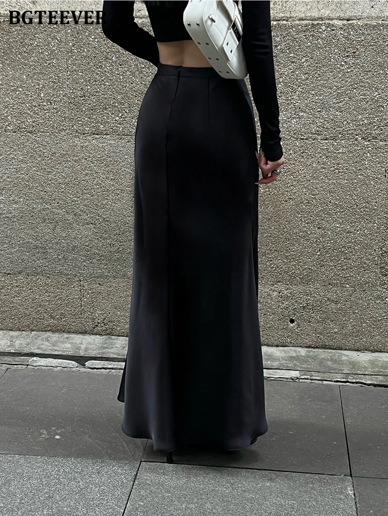 BGTEEVER Fashion High Waist Skinny Ladies Satin Skirts Spring Summer Elegant Slim Package Hip Skirts Women