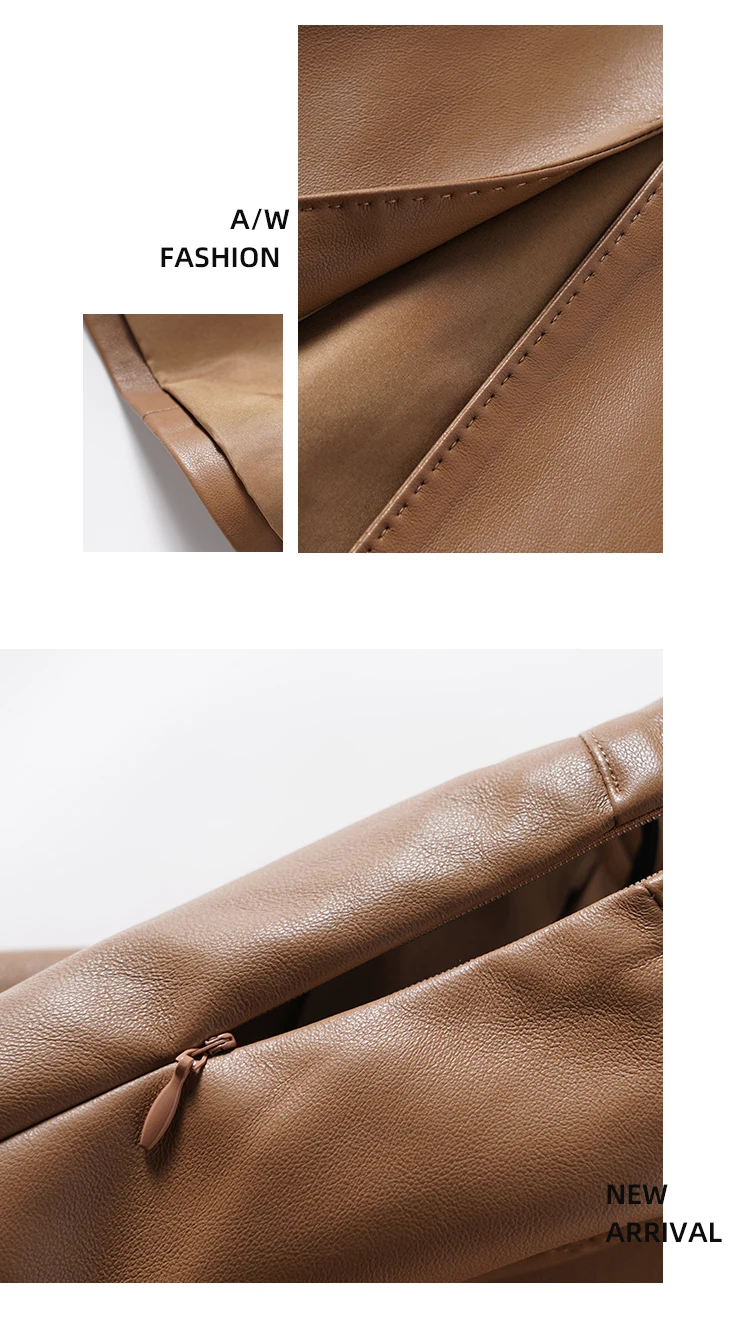 Sheepskin Skirt for Women 2025 Fashion High Waist Front Spit Wrap Skirt Chic Ladies A-line Knee-length Split Sheep Leather Skirt