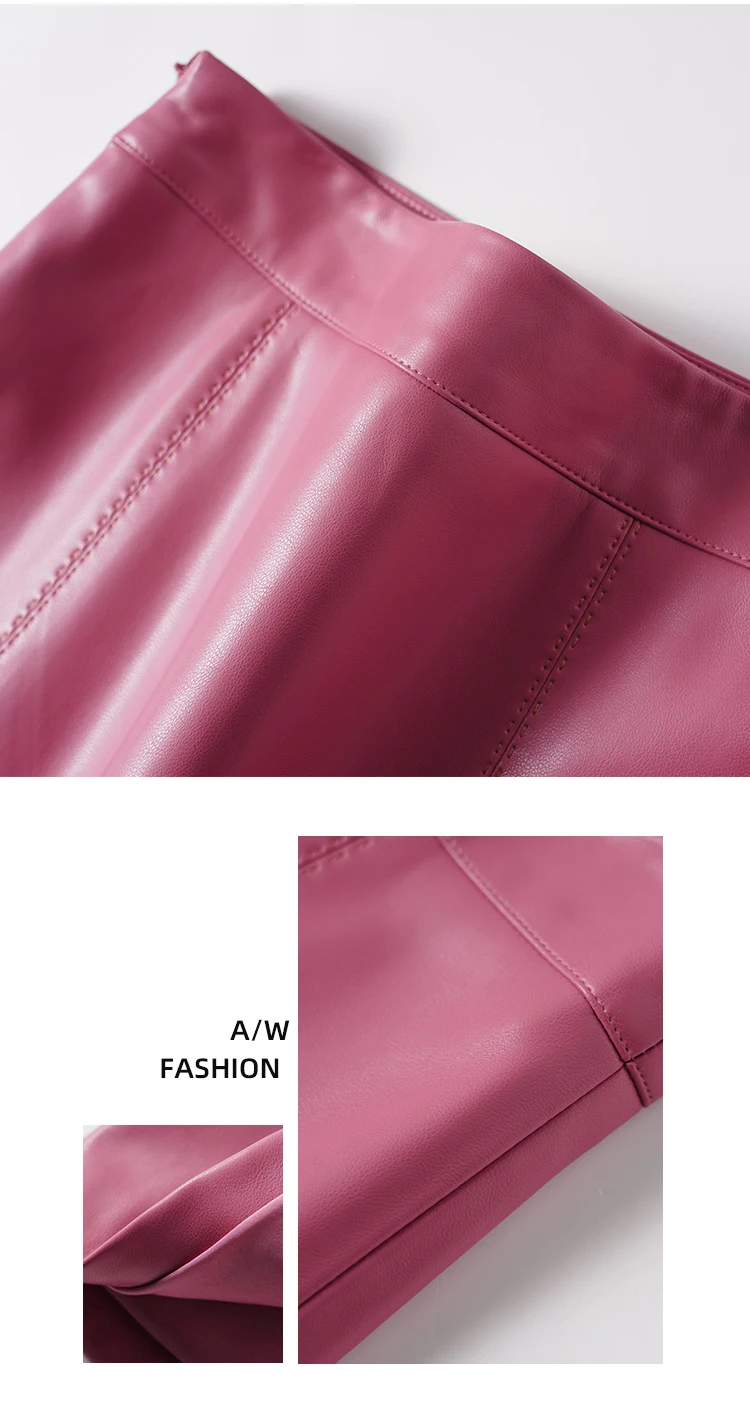 Sheepskin Skirt for Women 2025 Fashion High Waist Front Spit Wrap Skirt Chic Ladies A-line Knee-length Split Sheep Leather Skirt