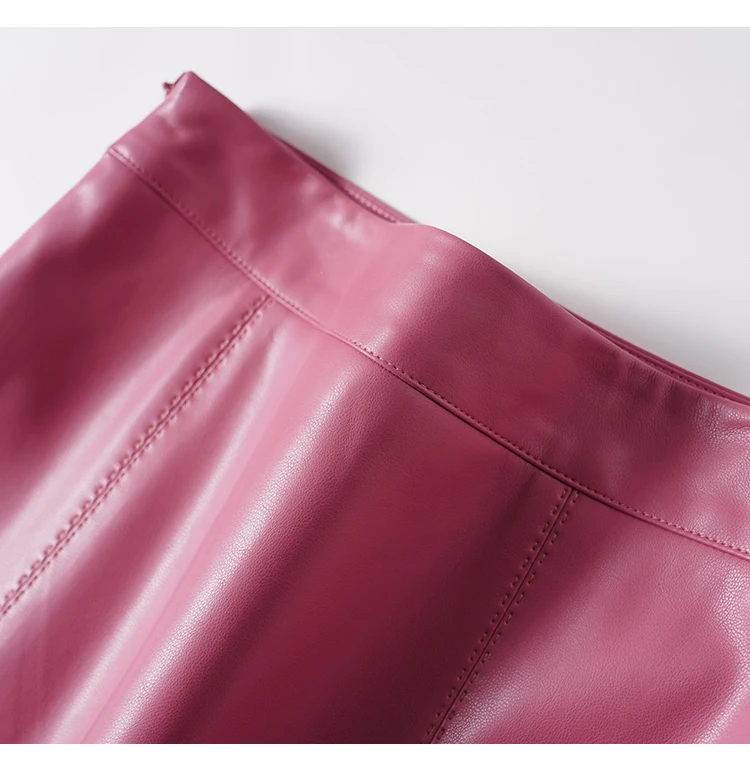 Sheepskin Skirt for Women 2025 Fashion High Waist Front Spit Wrap Skirt Chic Ladies A-line Knee-length Split Sheep Leather Skirt