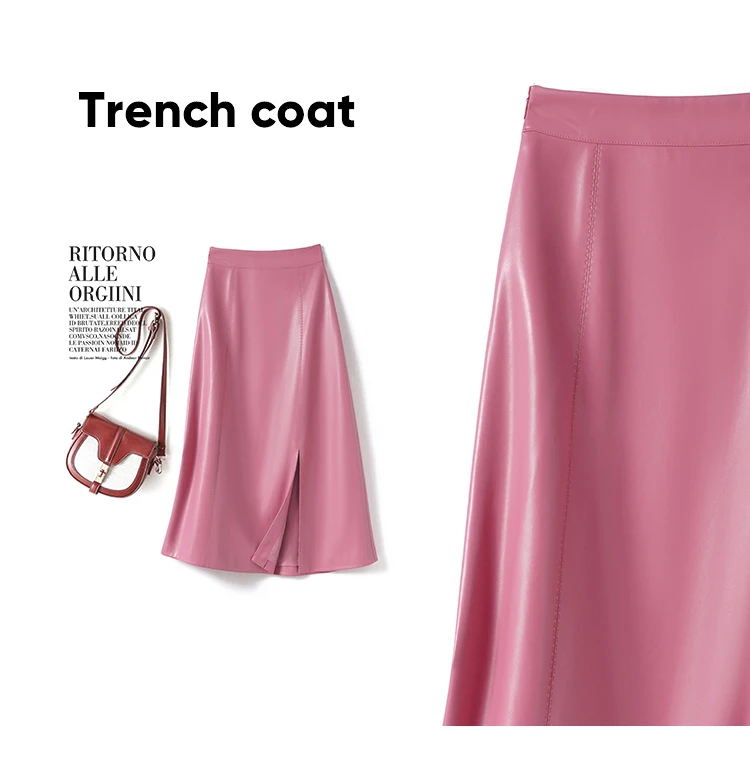 Sheepskin Skirt for Women 2025 Fashion High Waist Front Spit Wrap Skirt Chic Ladies A-line Knee-length Split Sheep Leather Skirt