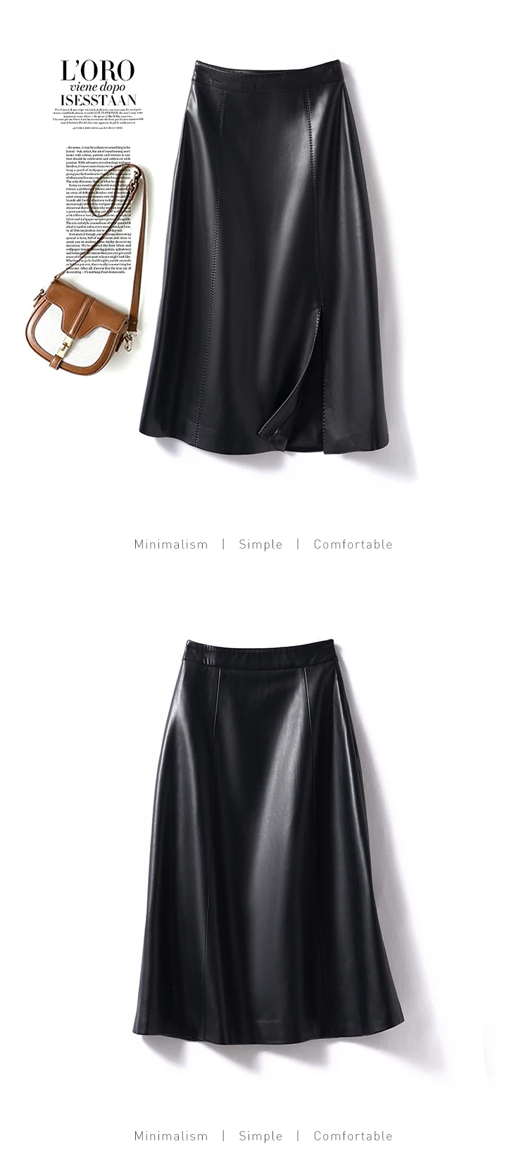 Sheepskin Skirt for Women 2025 Fashion High Waist Front Spit Wrap Skirt Chic Ladies A-line Knee-length Split Sheep Leather Skirt