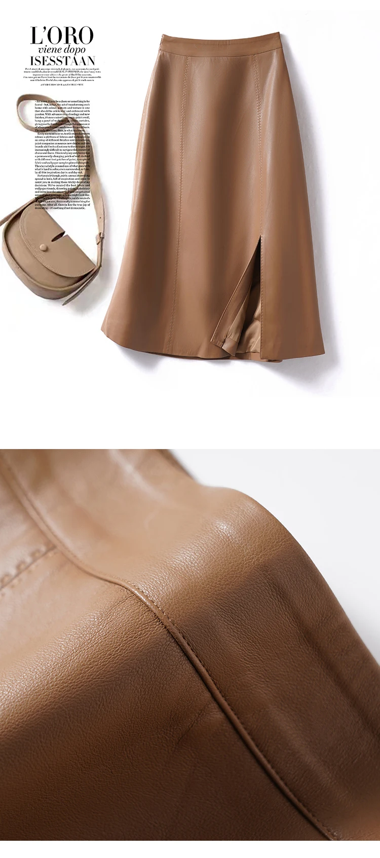 Sheepskin Skirt for Women 2025 Fashion High Waist Front Spit Wrap Skirt Chic Ladies A-line Knee-length Split Sheep Leather Skirt