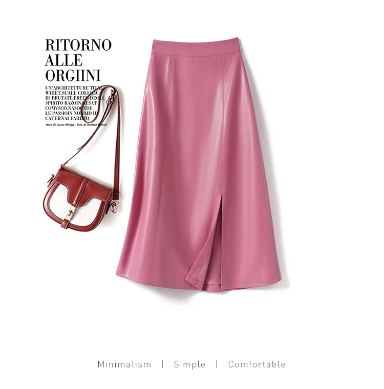 Sheepskin Skirt for Women 2025 Fashion High Waist Front Spit Wrap Skirt Chic Ladies A-line Knee-length Split Sheep Leather Skirt