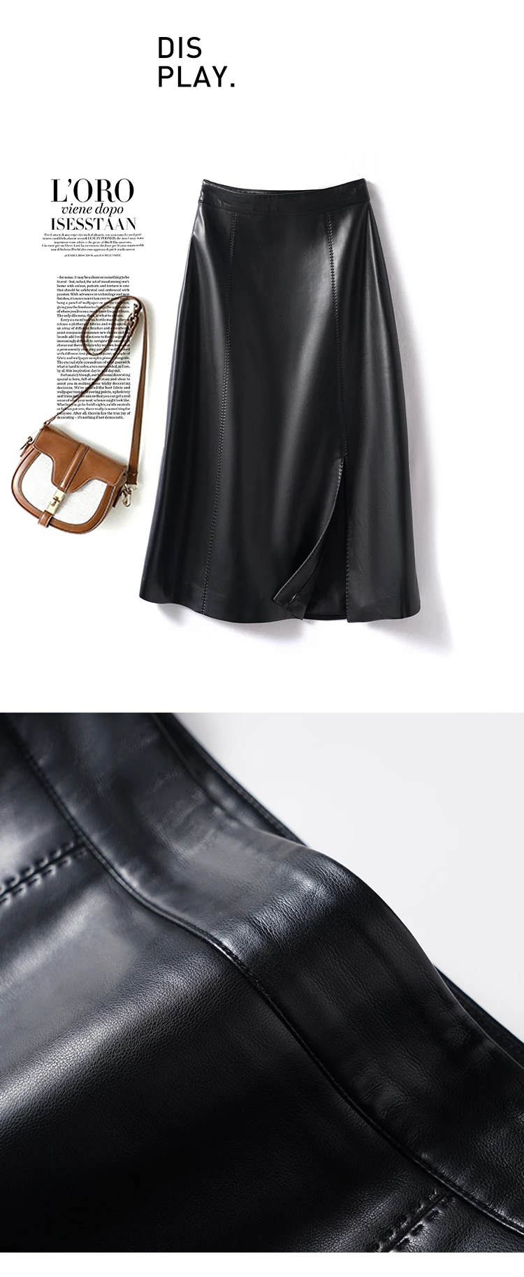 Sheepskin Skirt for Women 2025 Fashion High Waist Front Spit Wrap Skirt Chic Ladies A-line Knee-length Split Sheep Leather Skirt