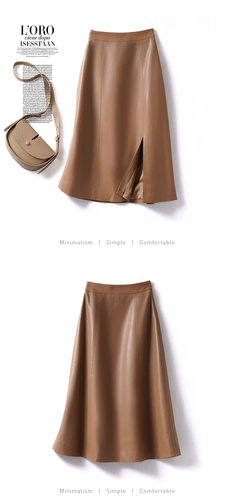 Sheepskin Skirt for Women 2025 Fashion High Waist Front Spit Wrap Skirt Chic Ladies A-line Knee-length Split Sheep Leather Skirt