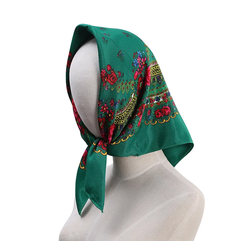 70*70cm Luxury Floral Russian Square Scarf Women Head Hair Bandana Babushka Handkerchief Ukrainian Shawl Headband Scarves