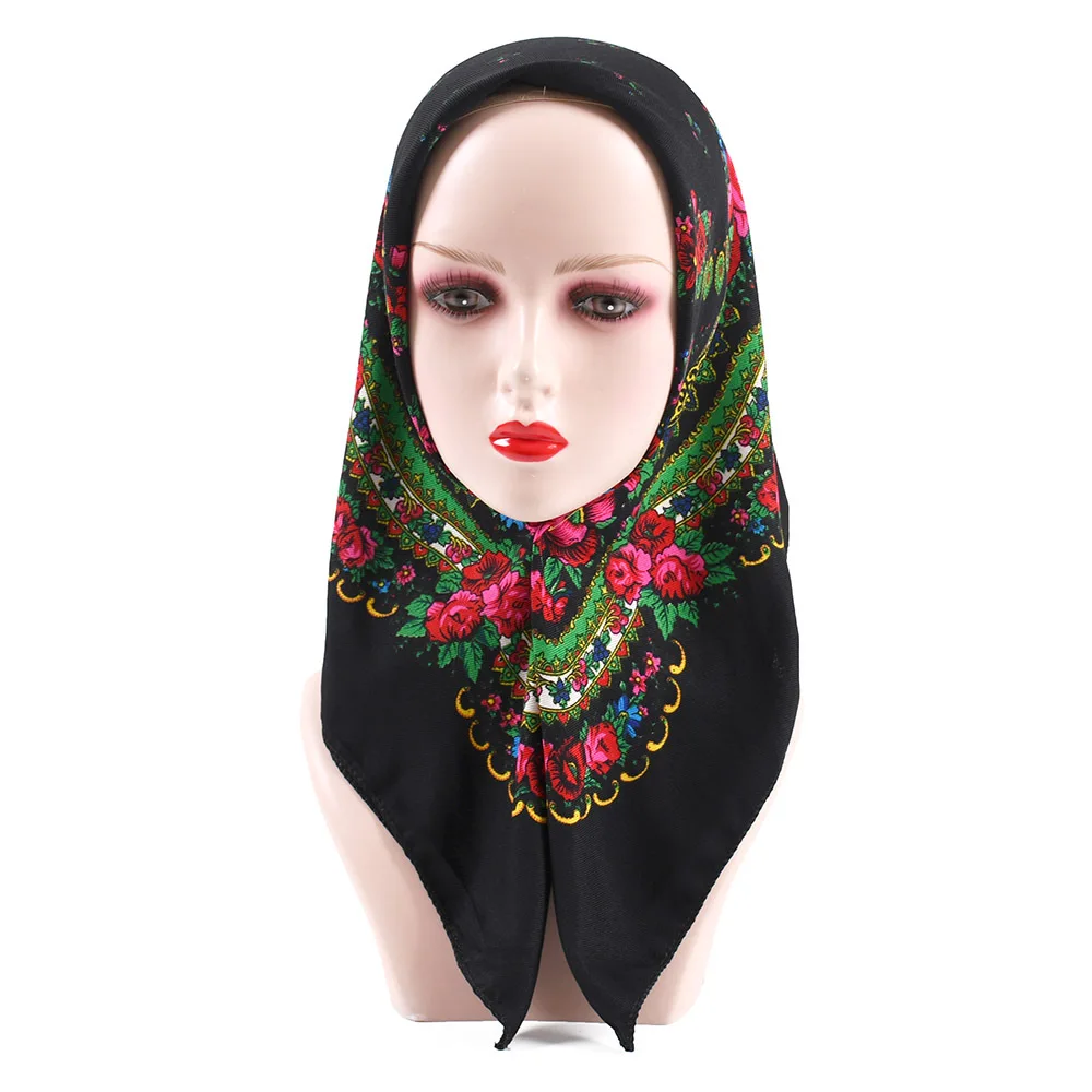 70*70cm Luxury Floral Russian Square Scarf Women Head Hair Bandana Babushka Handkerchief Ukrainian Shawl Headband Scarves