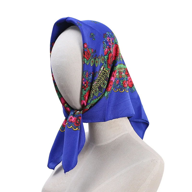 70*70cm Luxury Floral Russian Square Scarf Women Head Hair Bandana Babushka Handkerchief Ukrainian Shawl Headband Scarves