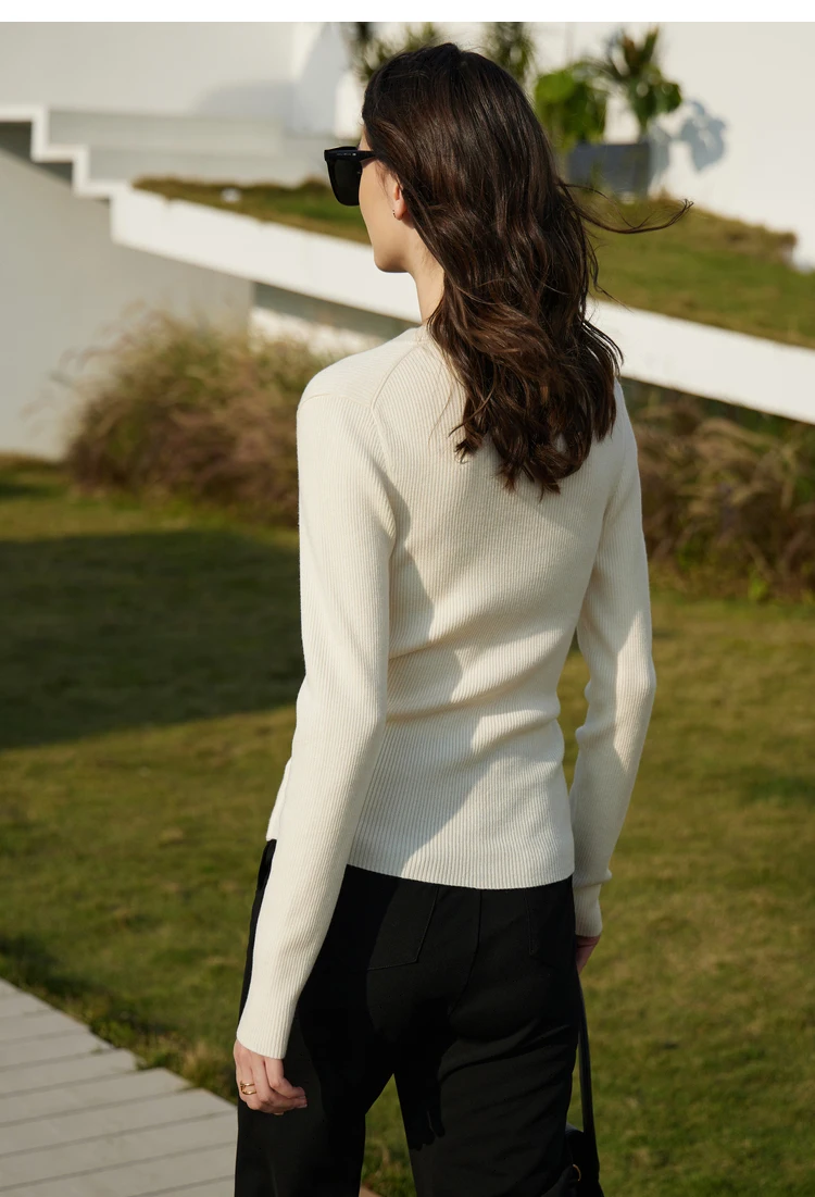 AMII Minimalism Women's Sweater 2026 Autumn New Office Lady Shirring Slim V-neck Knitted Tops Pullovers Womens Clothing 12321064