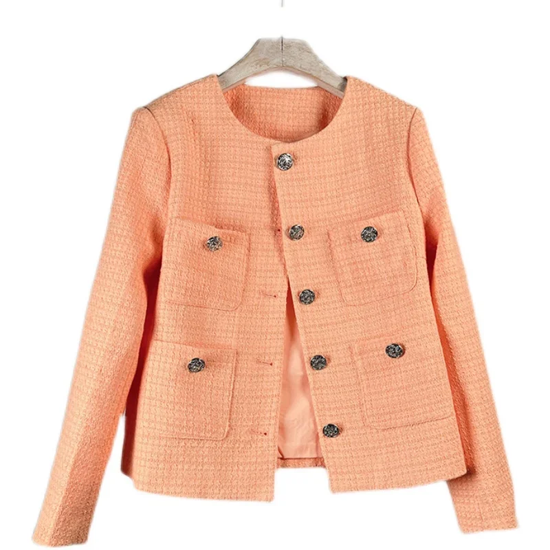 Small Fragrance Orange Casual Coat Female French Vintage Wine Casual Loose Long Sleeve Fashion Chic Office Tweed Coat Women
