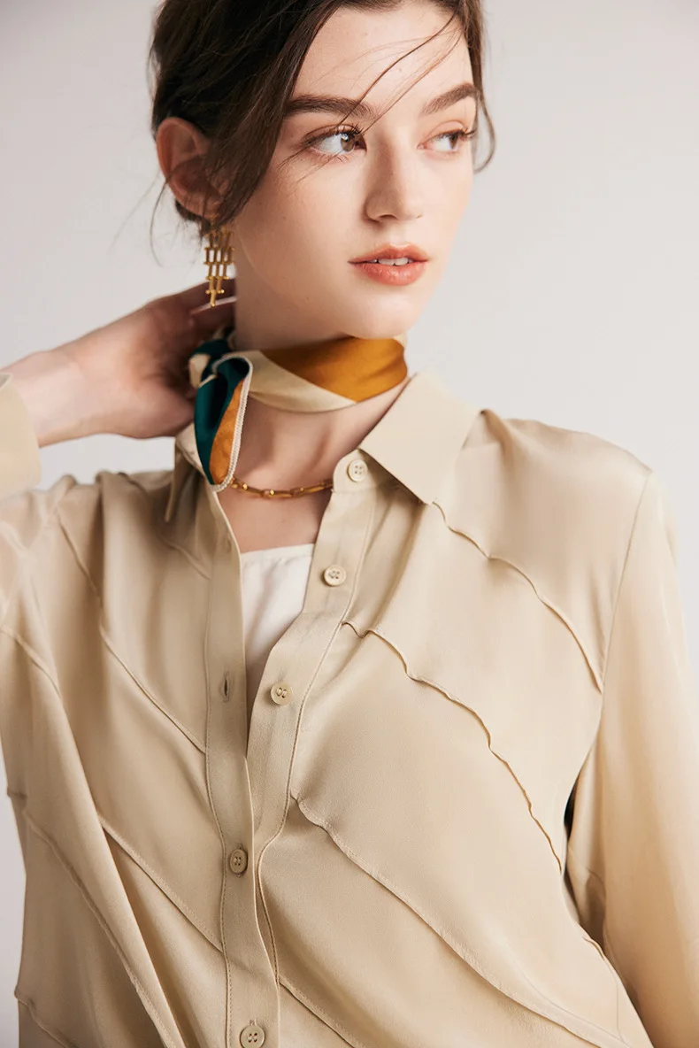 SuyaDream Women Striped Shirts 100%Pure Silk Turn Down Collar Chic Blouses 2026 Spring Summer Office Lady Top Pink Champagne