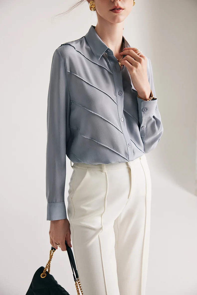SuyaDream Women Striped Shirts 100%Pure Silk Turn Down Collar Chic Blouses 2026 Spring Summer Office Lady Top Pink Champagne