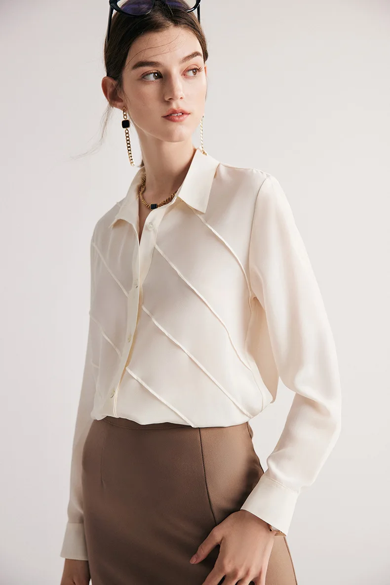 SuyaDream Women Striped Shirts 100%Pure Silk Turn Down Collar Chic Blouses 2026 Spring Summer Office Lady Top Pink Champagne